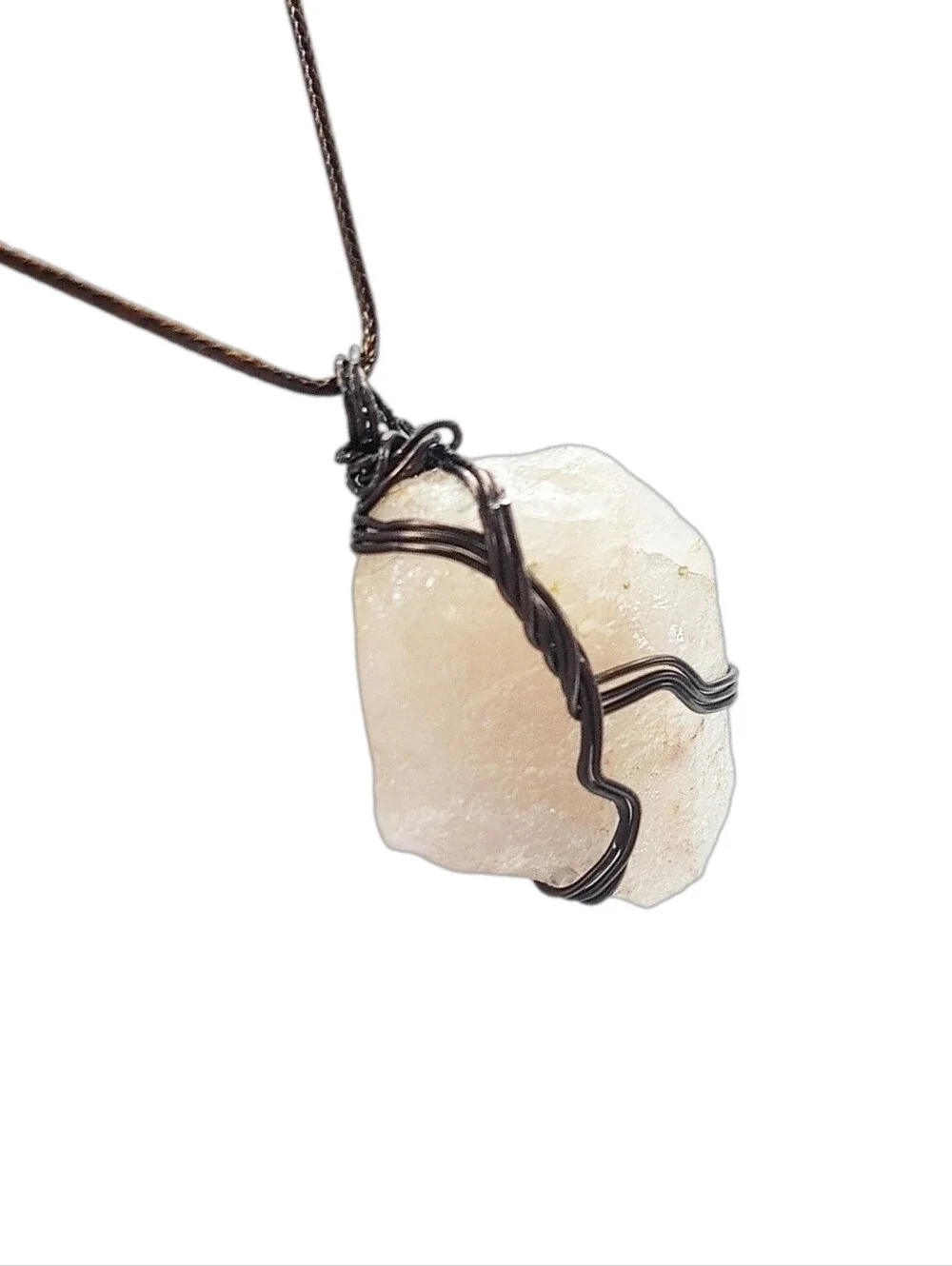 Raw Natural White Stone Handwíred Pendant w/ Cord Necklace NWOT